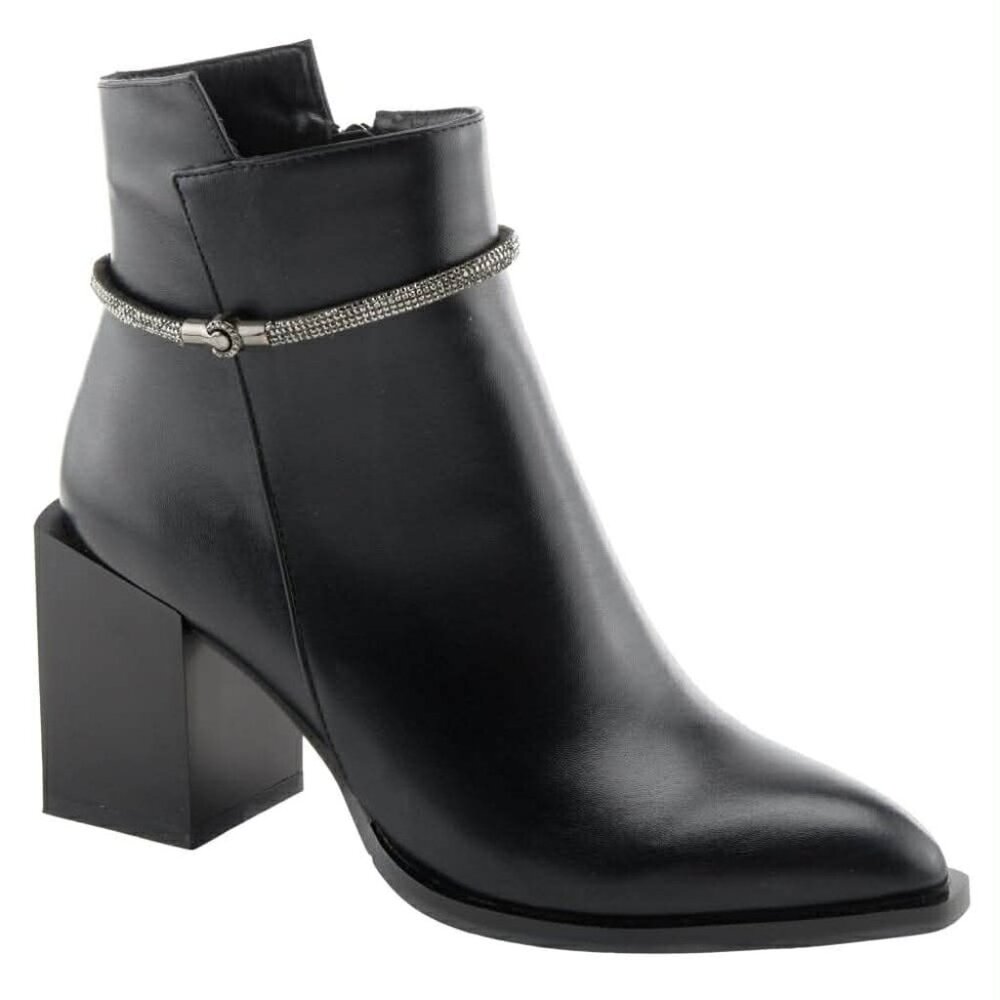 Azura Italian Gladysnite-B Bootie | Black Glitter Crystal Strap | EU 39